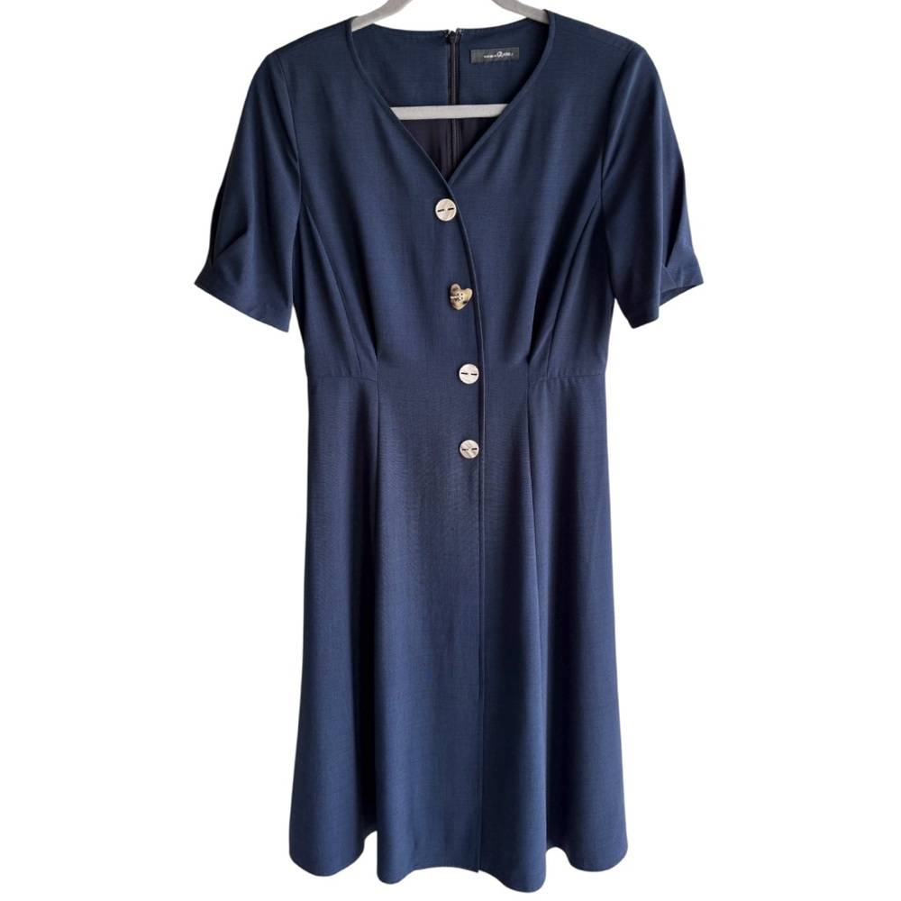 Maison De Roem Dress Size 6 Blue Retro A-Line Swing Shortsleeve Button Front